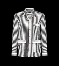BATON STRIPE FLUID SILK PAJAMA SHIRT