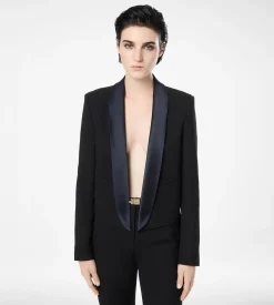BI-COLOR SINGLE BREASTED SHAWL LAPEL CROPPED TUXEDO JACKET