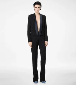 BI-COLOR SINGLE BREASTED SHAWL LAPEL CROPPED TUXEDO JACKET