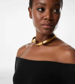BRASS AND CRYSTAL CABOCHONS CHOKER