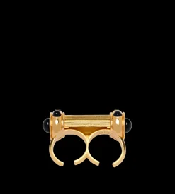 BRASS AND CRYSTAL CABOCHONS RING
