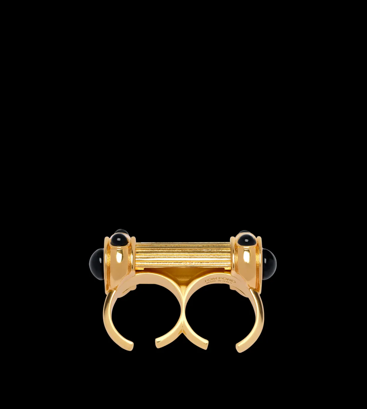 BRASS AND CRYSTAL CABOCHONS RING