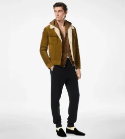 BRUSHED SUEDE SHEARLING COLLAR TRUCKER