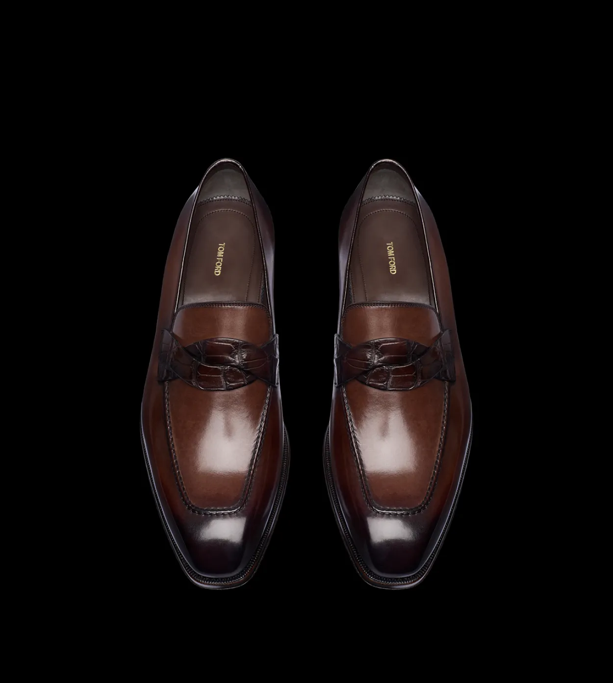 BURNISHED LEATHER AND ALLIGATOR ELKAN TWISTED BAND LOAFER