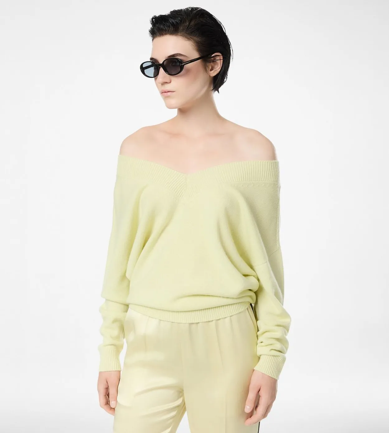 CASHMERE OFF THE SHOULDER V-NECK KNIT