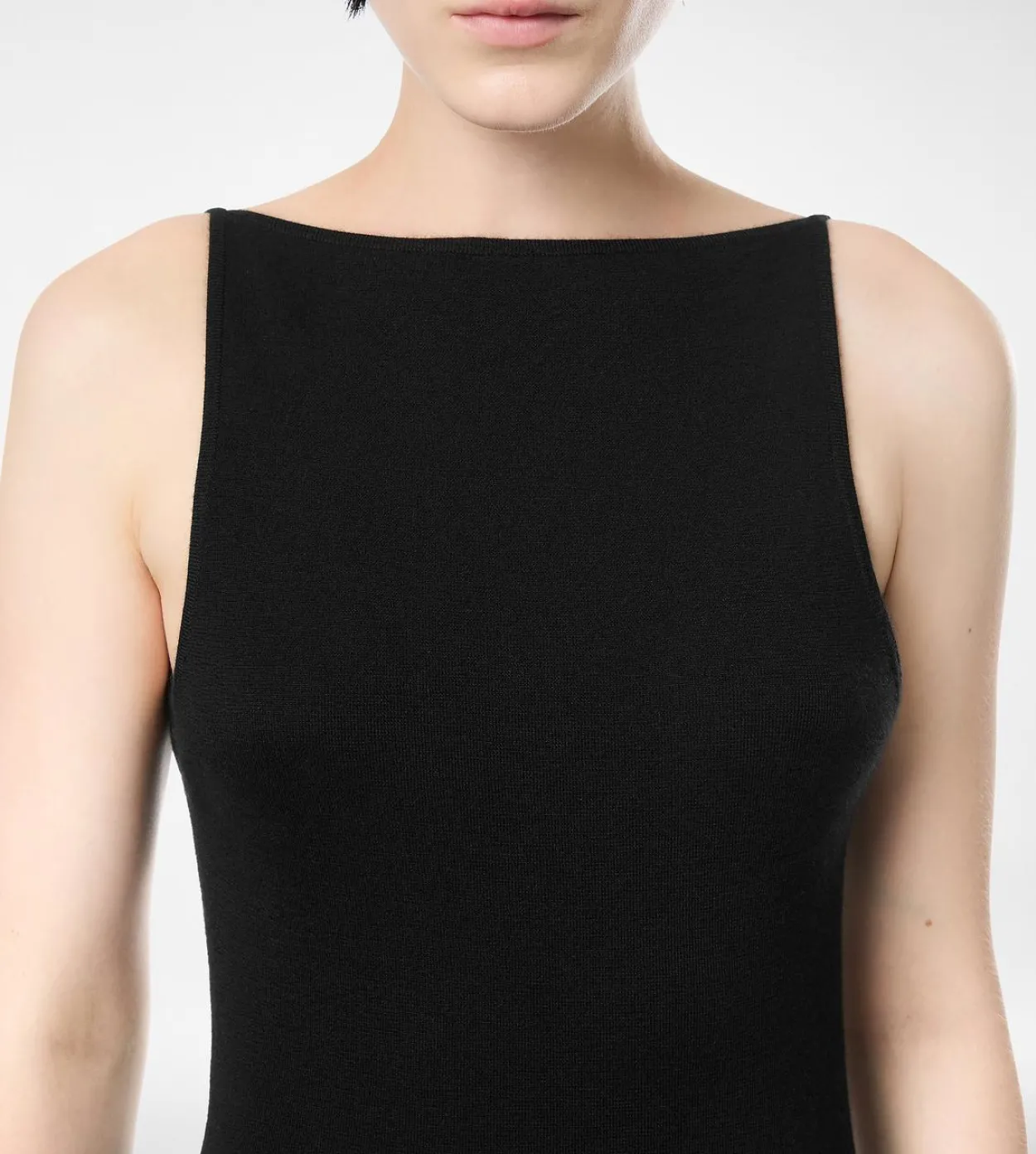 CASHMERE SILK LONG SLASH NECK DRESS WITH OPEN BACK