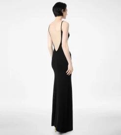 CASHMERE SILK LONG SLASH NECK DRESS WITH OPEN BACK