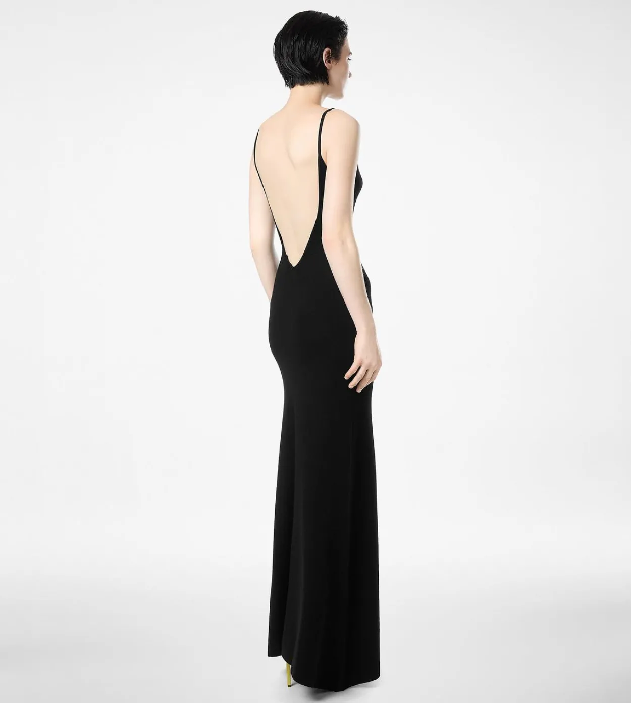 CASHMERE SILK LONG SLASH NECK DRESS WITH OPEN BACK