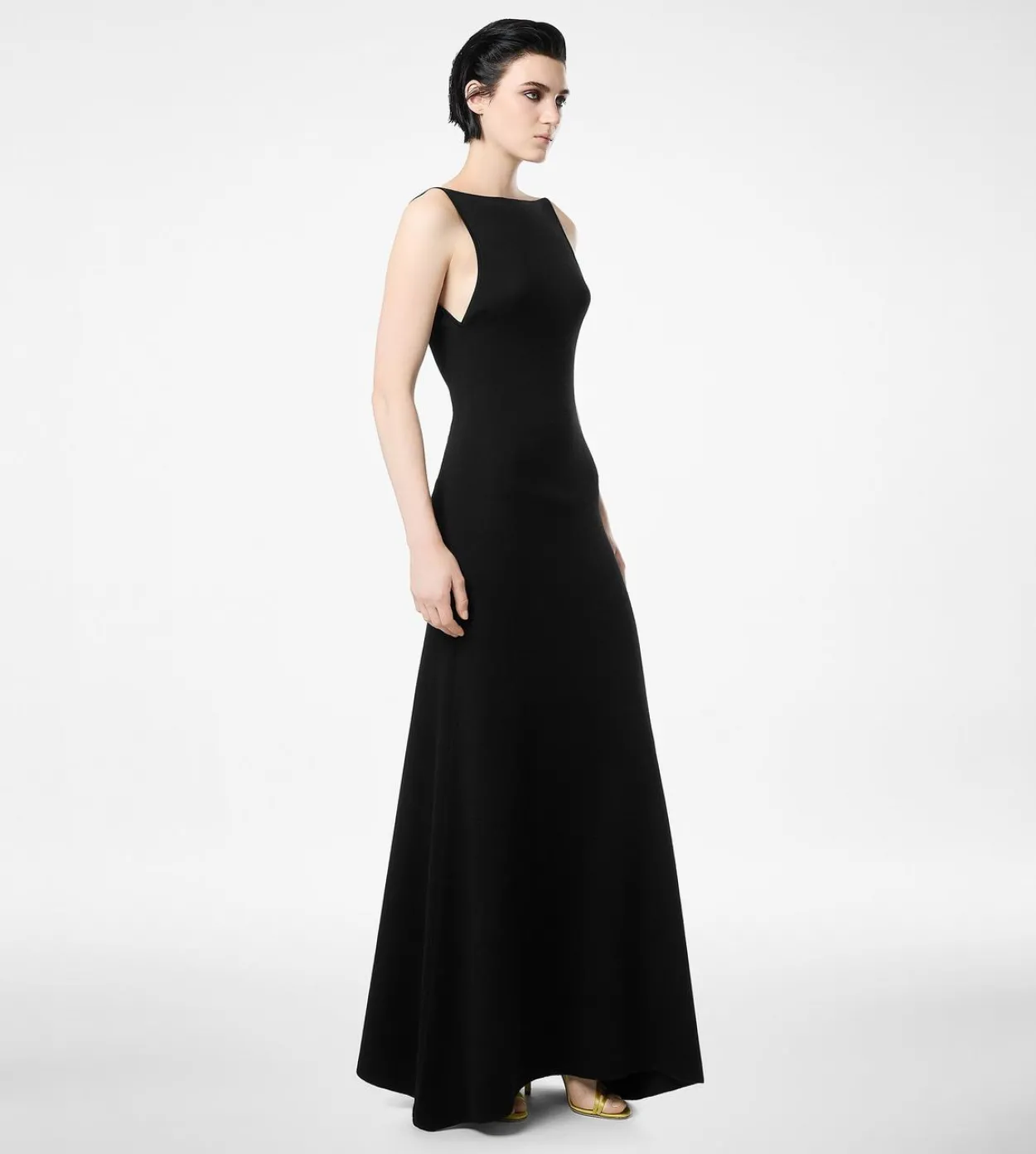 CASHMERE SILK LONG SLASH NECK DRESS WITH OPEN BACK