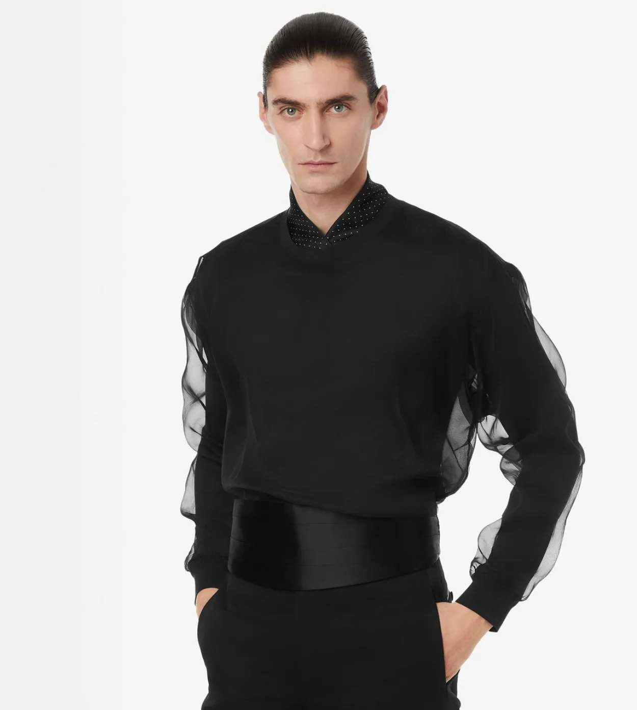 CHIFFON LAYERED JERSEY CREW NECK