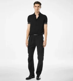 CONTRAST PIPING CASHMERE SILK POLO