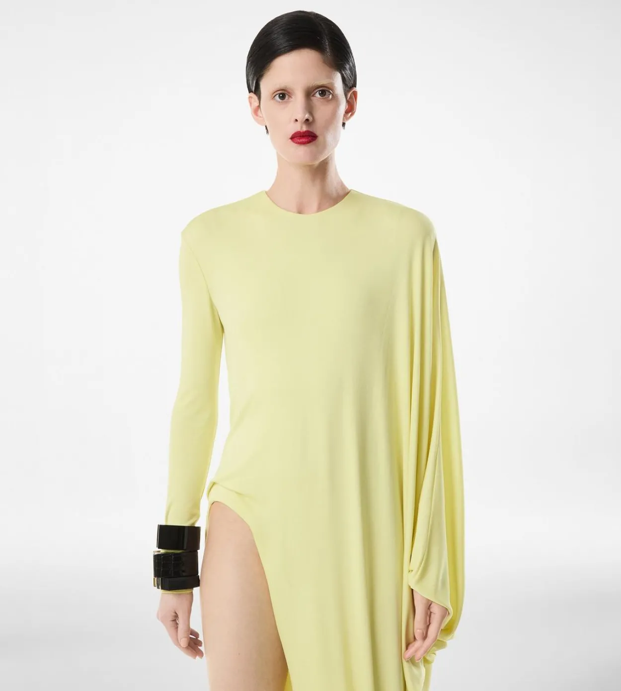 CREPE JERSEY LONG SLEEVE EVENING DRESS