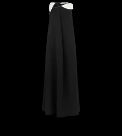 CREPE SATIN DRAPED ASYMMETRIC EVENING DRESS