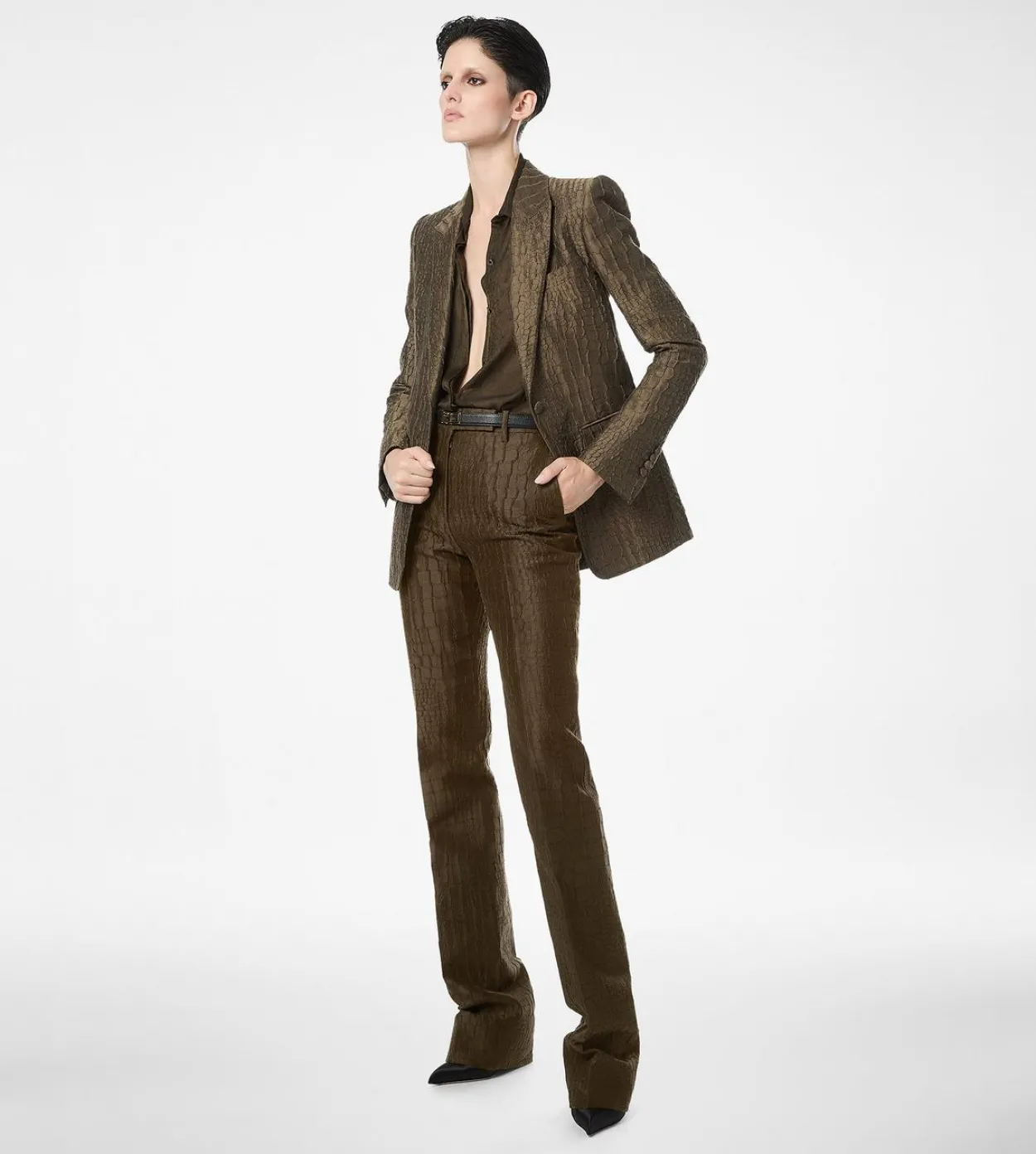 CROCO JACQUARD TAILORED STRAIGHT PANTS