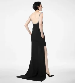 CRYSTAL EMBROIDERY SLEEVELESS ASYMMETRIC COCKTAIL DRESS