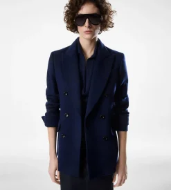 DOUBLE BREASTED JACKET WITH LEATHER UNDERCOLLAR