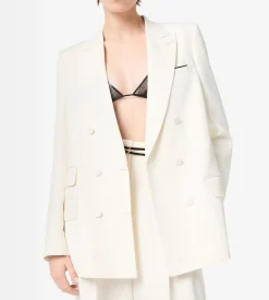 DOUBLE BREASTED PEAK LAPEL HEAVY SILK TWILL JACKET