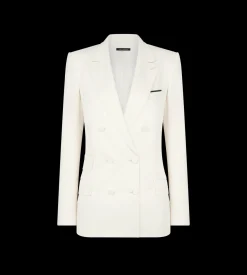 DOUBLE BREASTED PEAK LAPEL HEAVY SILK TWILL JACKET