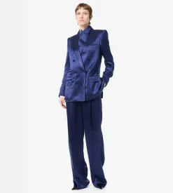 DOUBLE BREASTED PEAK LAPEL STRIPED JACKET