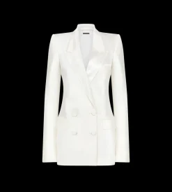 DOUBLE BREASTED PEAK LAPEL BIAS TINY POLKA DOT JACKET