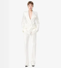 DOUBLE BREASTED PEAK LAPEL BIAS TINY POLKA DOT JACKET