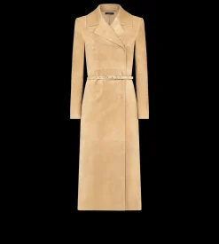 DOUBLE BREASTED SUEDE TRENCH COAT WITH SELF BELT