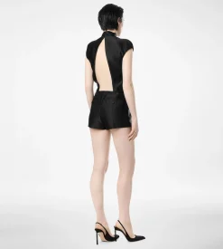 DOUBLE SILK DUCHESSE PLAYSUIT WITH CUT-OUT
