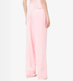 DOUBLE SILK SATIN HIGH-WAIST TAILORED WIDE LEG PLEATED STRAIGHT PANTS