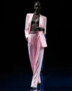 DOUBLE SILK SATIN HIGH-WAIST TAILORED WIDE LEG PLEATED STRAIGHT PANTS
