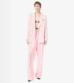 DOUBLE SILK SATIN HIGH-WAIST TAILORED WIDE LEG PLEATED STRAIGHT PANTS