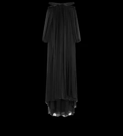 EMBROIDERED SILK CHIFFON OFF THE SHOULDER EVENING DRESS
