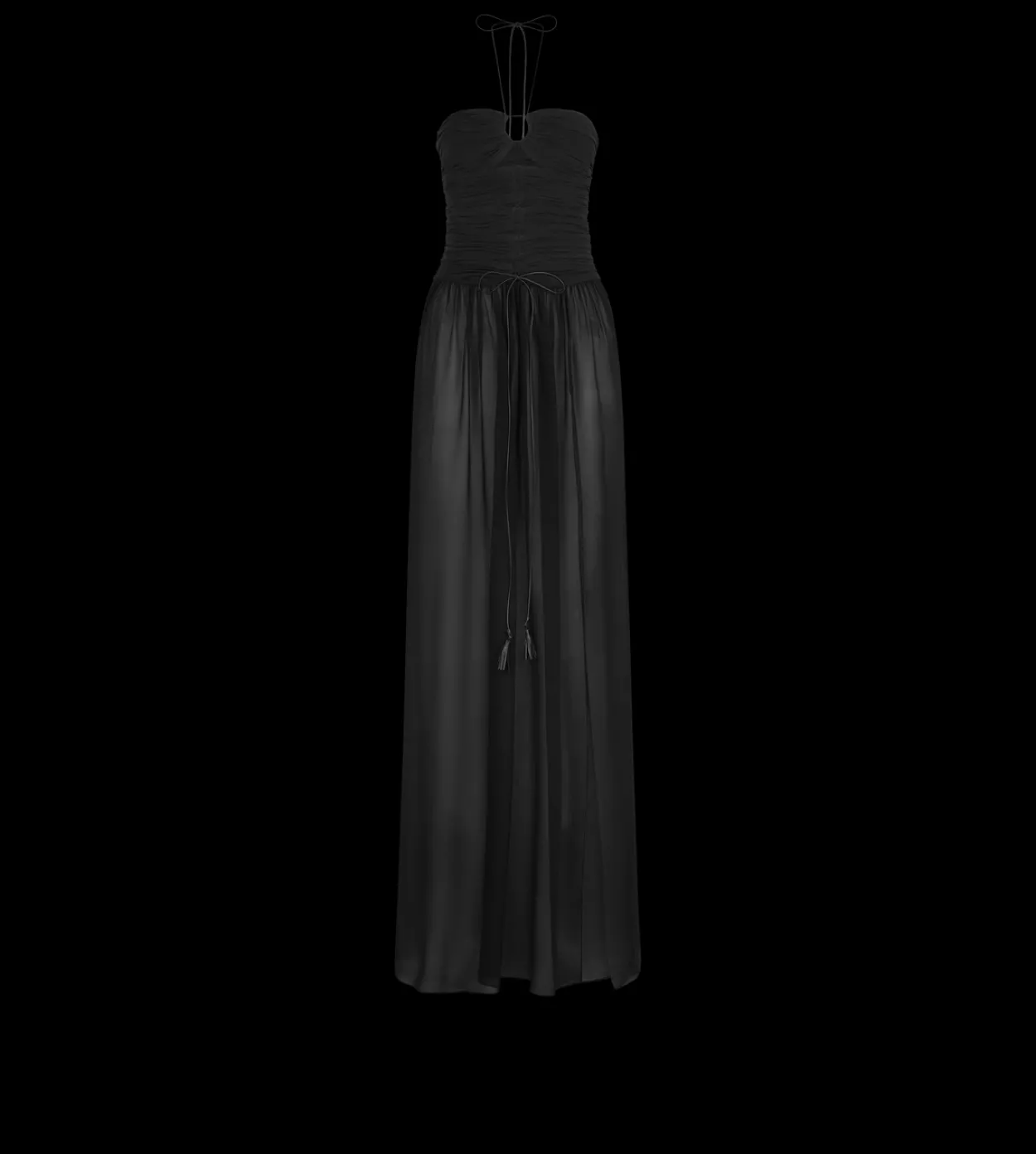 EVENING DRESS WITH DRAWSTRINGS AND CUT OUT DETAILS