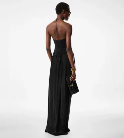 EVENING DRESS WITH DRAWSTRINGS AND CUT OUT DETAILS