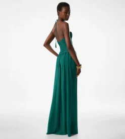EVENING DRESS WITH DRAWSTRINGS AND CUT OUT DETAILS