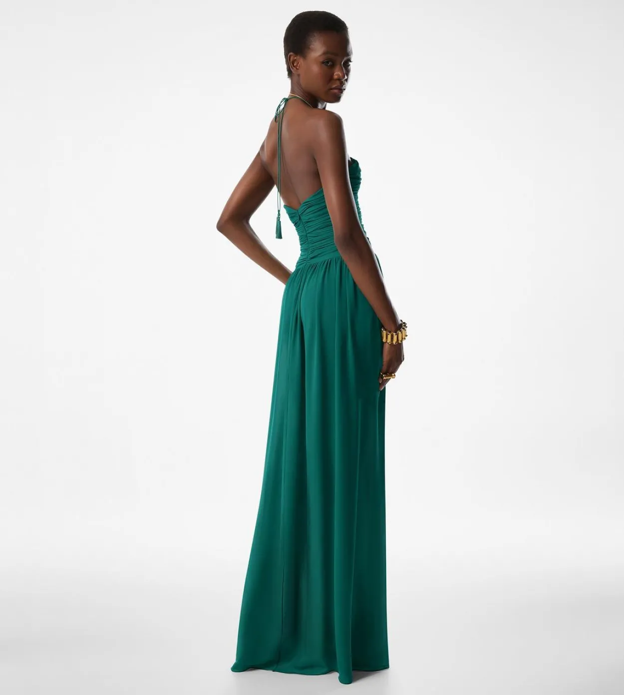 EVENING DRESS WITH DRAWSTRINGS AND CUT OUT DETAILS