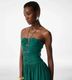 EVENING DRESS WITH DRAWSTRINGS AND CUT OUT DETAILS