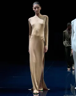 FINE KNIT CREWNECK EVENING DRESS WITH HIGH LEG SIDE SLASHES