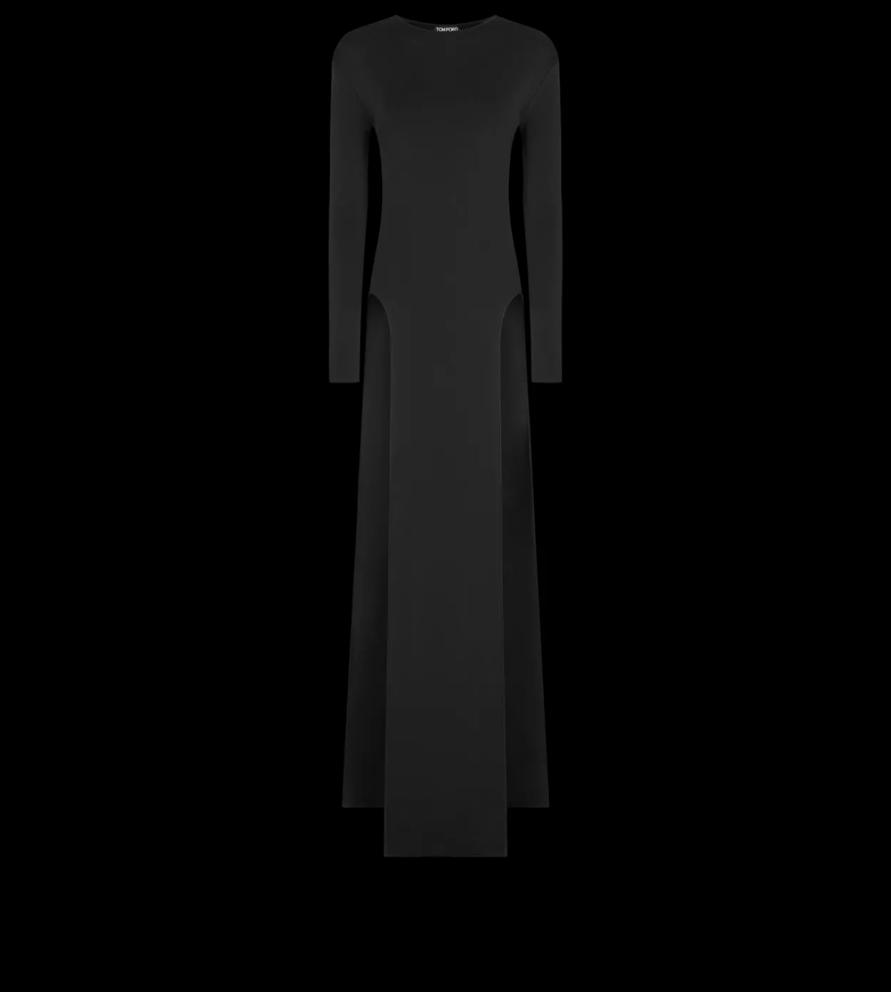 FINE KNIT CREWNECK EVENING DRESS WITH HIGH LEG SIDE SLASHES