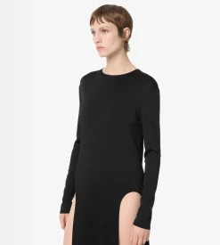 FINE KNIT CREWNECK EVENING DRESS WITH HIGH LEG SIDE SLASHES