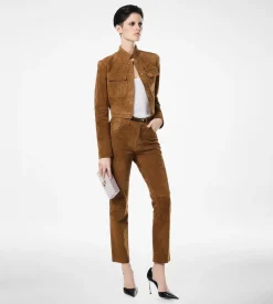 FULL GRAIN LAMB SUEDE FIVE-POCKET PANTS WITH TF DEBOSSED LOGO