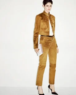FULL GRAIN LAMB SUEDE FIVE-POCKET PANTS WITH TF DEBOSSED LOGO