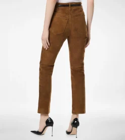 FULL GRAIN LAMB SUEDE FIVE-POCKET PANTS WITH TF DEBOSSED LOGO