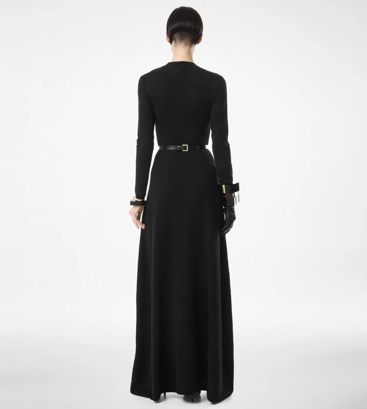 FULL NEEDLE FINE CASHMERE SILK CREWNECK COLUMN DRESS