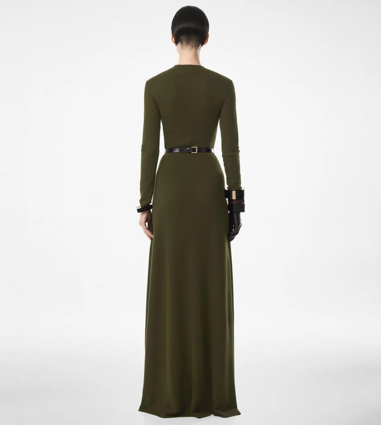 FULL NEEDLE FINE CASHMERE SILK CREWNECK COLUMN DRESS