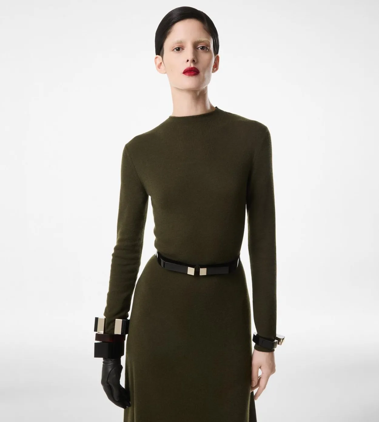 FULL NEEDLE FINE CASHMERE SILK CREWNECK COLUMN DRESS