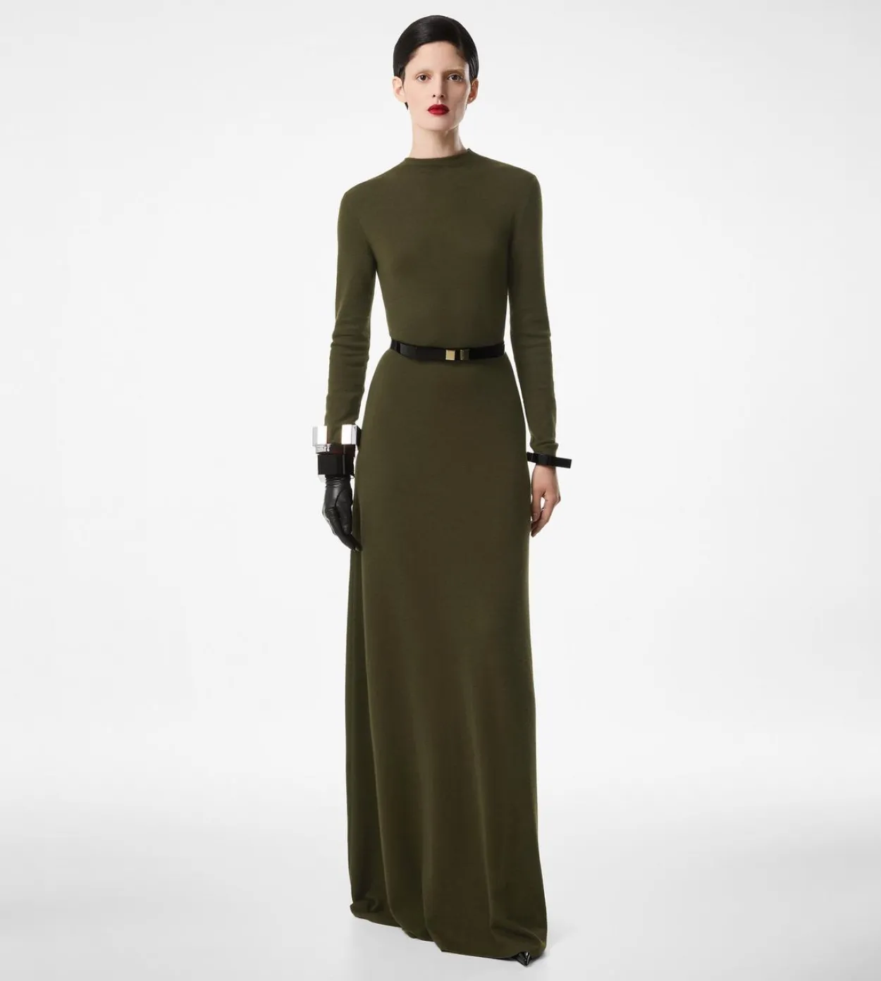 FULL NEEDLE FINE CASHMERE SILK CREWNECK COLUMN DRESS