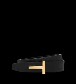 GRAIN LEATHER AND SMOOTH LEATHER REVERSIBLE T BELT 30 MM