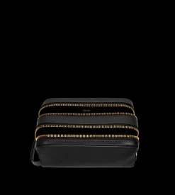 GRAIN LEATHER DOUBLE ZIP TOILETRY BAG