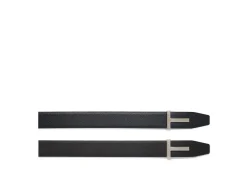 GRAIN LEATHER RIDGE BUCKLE T BELT