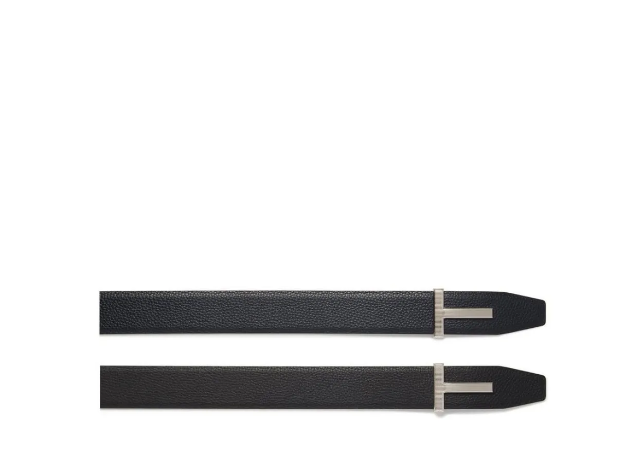 GRAIN LEATHER RIDGE BUCKLE T BELT